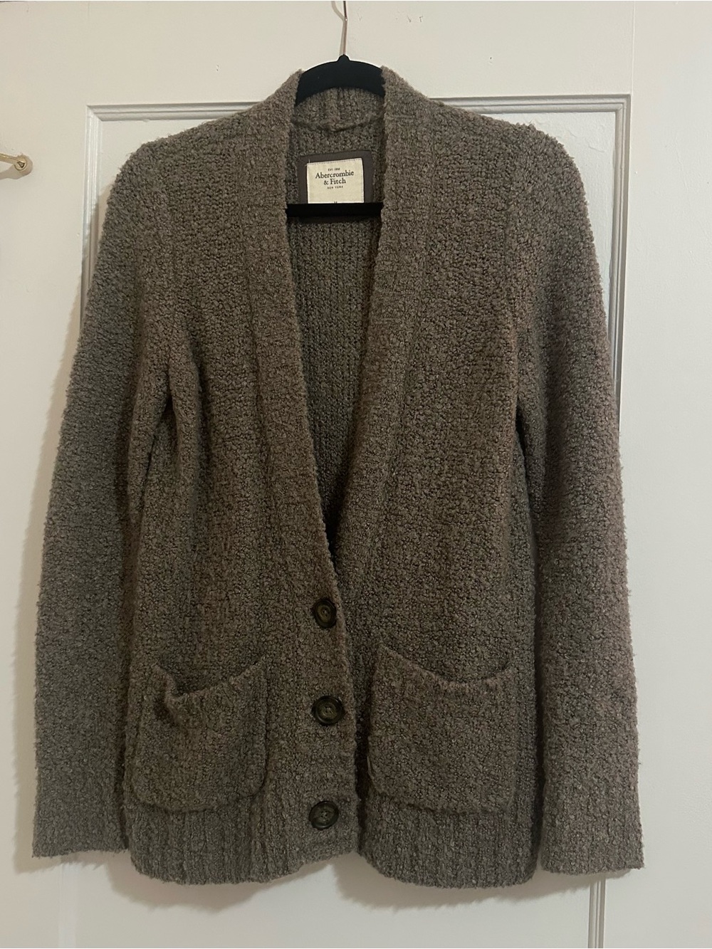Abercrombie & Fitch Taupe Bouclé Button-Up Cardigan